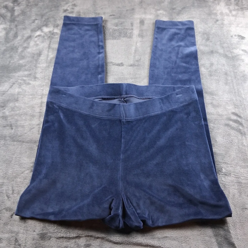 Old‎ Navy Velvet Leggings Womens L Navy Blue High Rise Stretch Full Length 1658